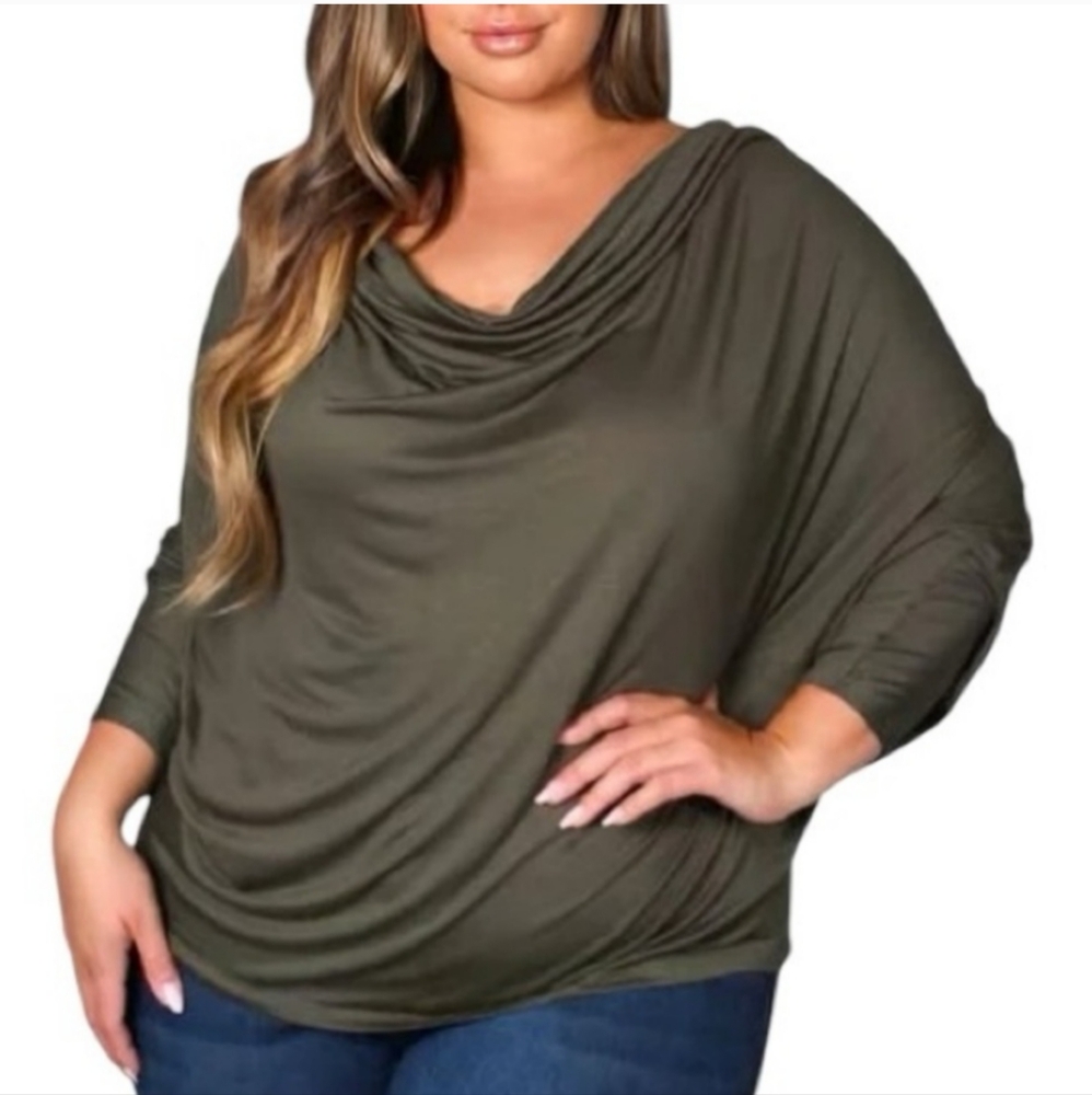 Poliana plus elegant Olive Drape cowl neck Top